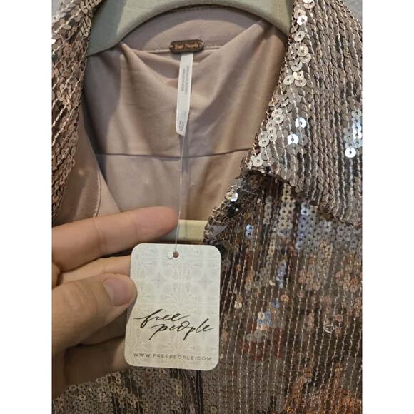 Free People Sophie Sequin Mini Dress Gold Long Sleeve Party Size XS - Picture 8 of 15